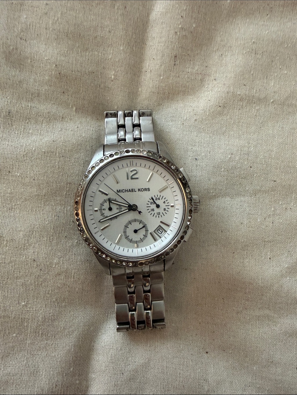 Michael Kors Silver Tone Women’s Watch with Crystal Bezel